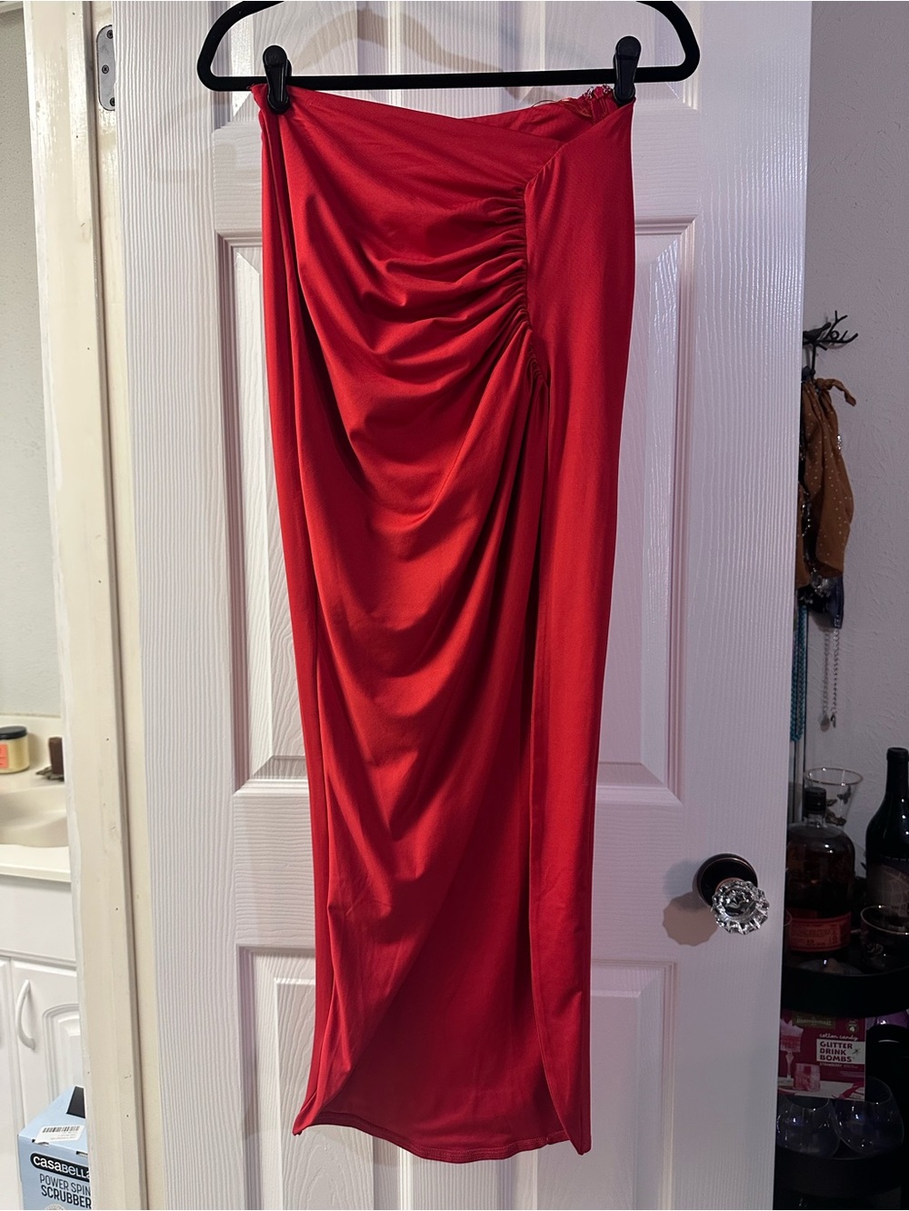 superdown Red Ruched Midi Skirt